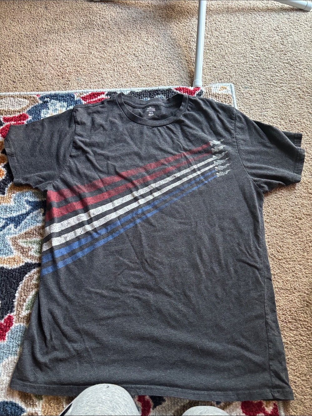 Charcoal Short-Sleeve Tee with Red, White & Blue Diagonal Stripes